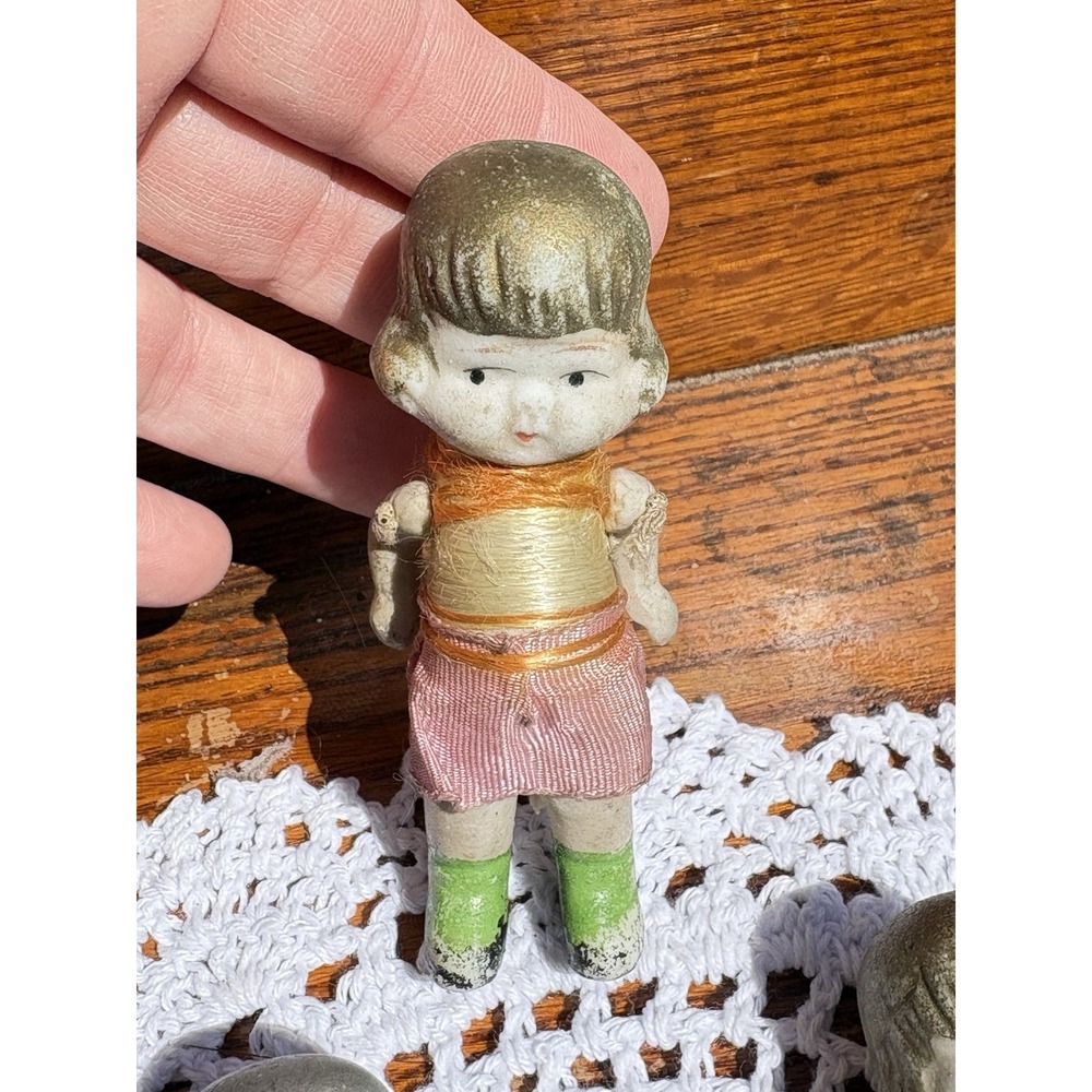 Antique Hinged Bisque Porcelain Dolls 4" Tall Set of 4 Japan Dionne? - Picture 8 of 16